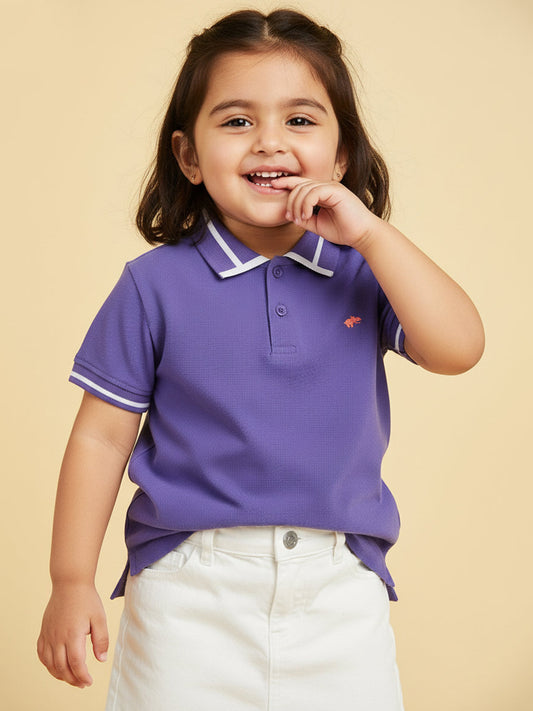 Purple 100% Cotton Short Sleeves Polo Collar T-shirt for Girls
