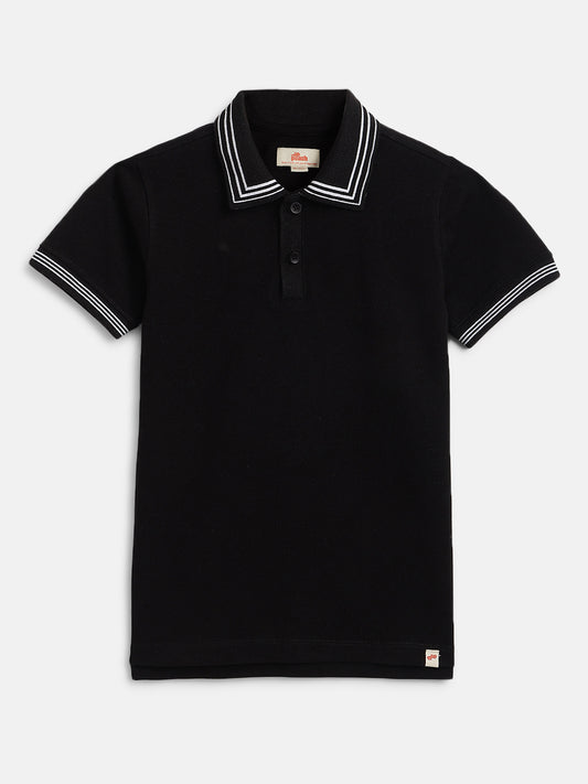 Black 100% Cotton Short Sleeves Polo Collar T-shirt
