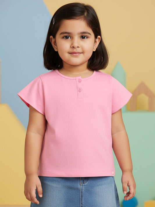 Pink 100% Cotton Regular Fit Solid Short Sleeves T-shirt