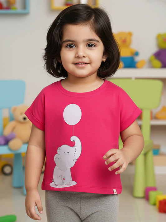 Fuchsia Pink 100% Cotton Animal Printed Dolman Sleeves T-shirt