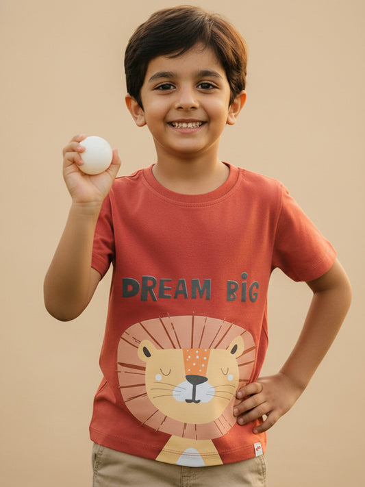 Rust 100% Cotton Regular Fit Animal Printed Short Sleeves T-shirt