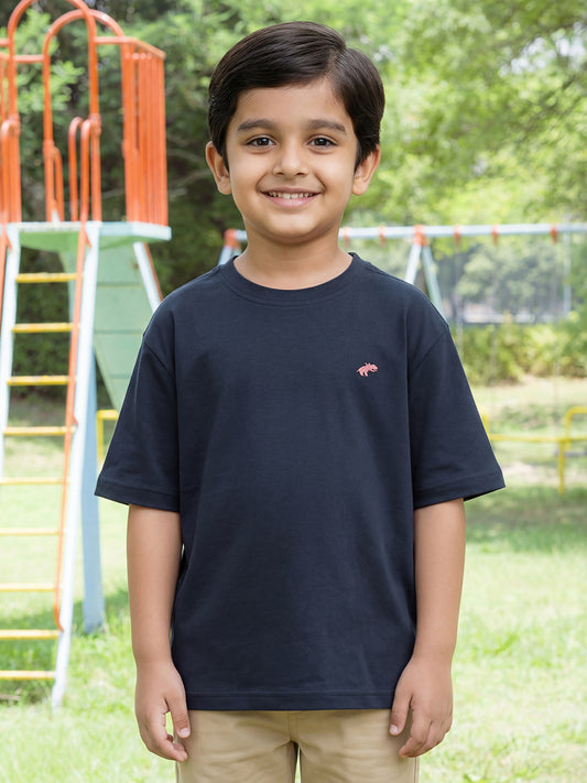 Navy 100% Cotton Interlock Oversized Fit Short Sleeves T-shirt