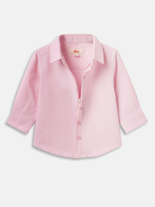 Easy to Wear Pink 100% Cotton Formal Shirt for Toddlers with Zip and Faux Buttons