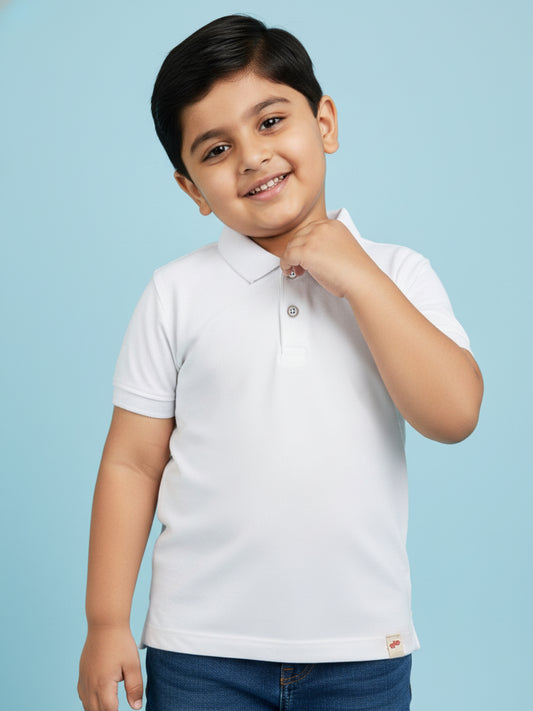 White 100% Cotton Polo Collar T-shirt