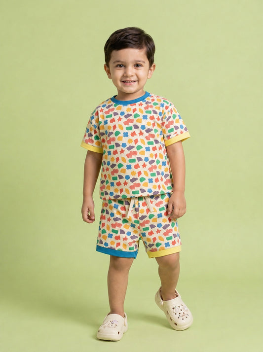 Shapes and Peach Oversized Coord Set for Boys