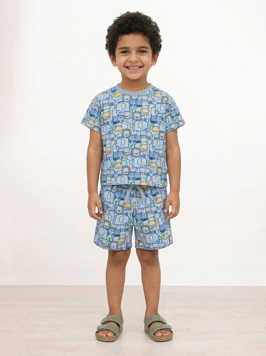 Jungle Friends Oversized Coord Set for Boys (Blue)