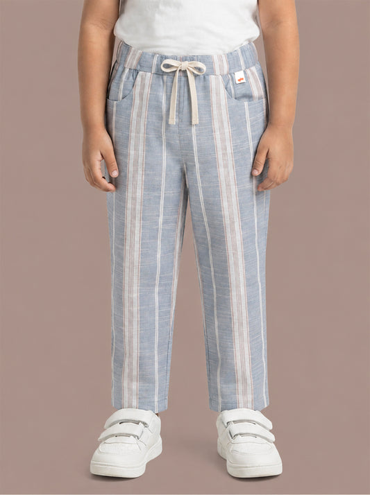 Blue striped trouser wide leg for boys kids fashion cotton linen premium pant affordable