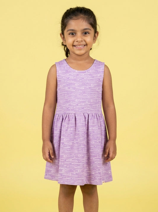 Animals in a Line Cross Back Dress for Girls (Pastel Purple)