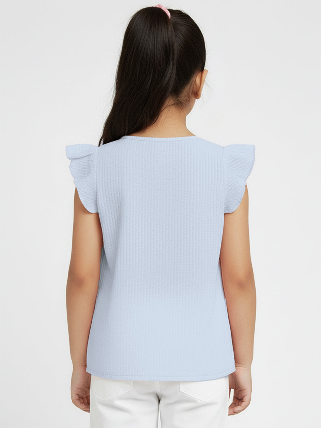 Pastel Blue 100% Cotton Seer Sucker Frill Sleeves Top