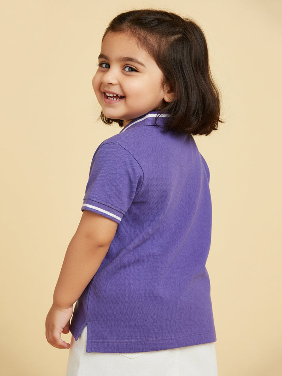 Purple 100% Cotton Short Sleeves Polo Collar T-shirt for Girls