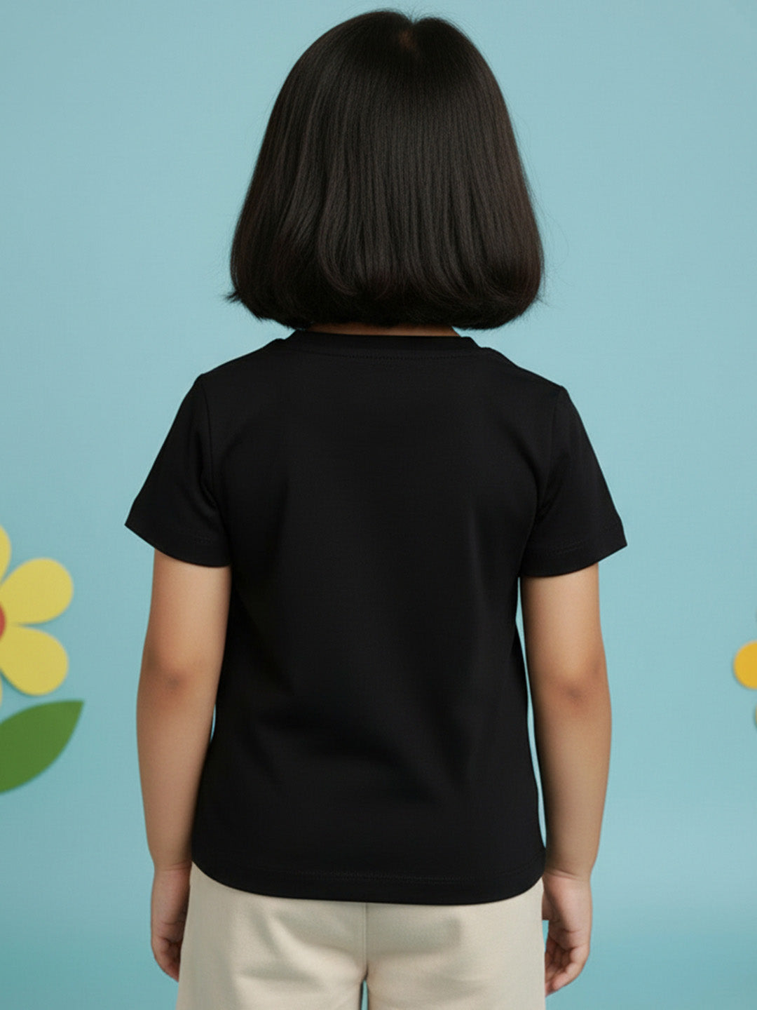 Black 100% Cotton Regular Fit Solid Short Sleeves T-shirt for Girls