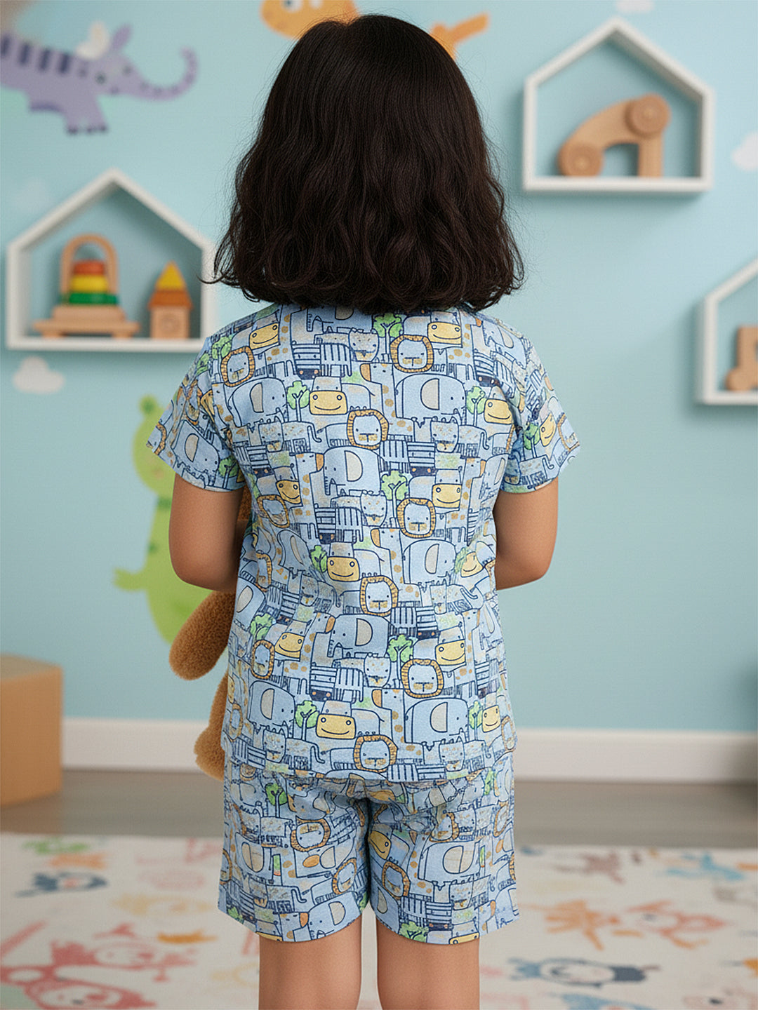 Light Blue 100% Cotton Oversized Fit Printed Coord Set for Girls