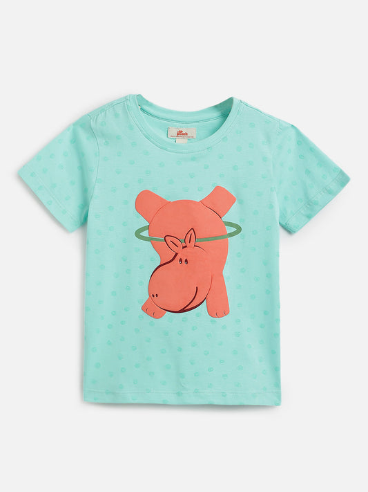 Blue 100% Cotton Unique Puff Printed Short Sleeves T-shirt for Boys