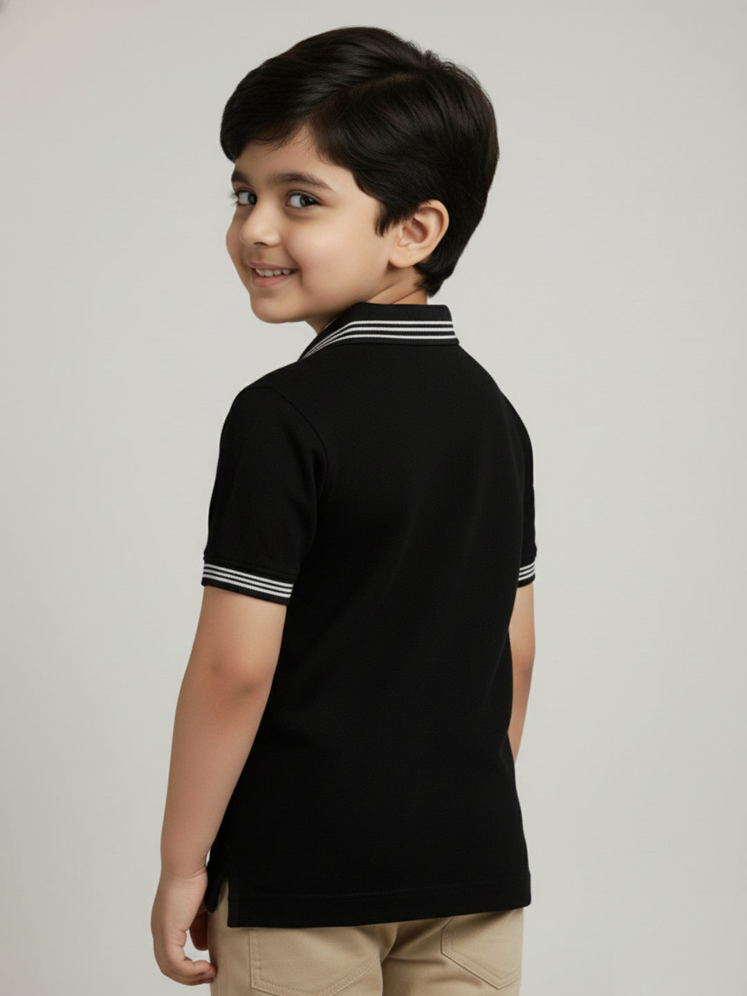 Black 100% Cotton Short Sleeves Polo Collar T-shirt