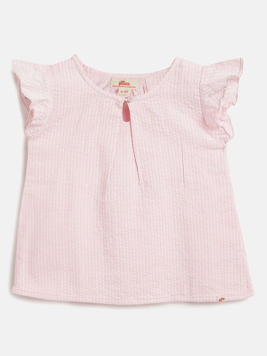 Pastel Pink 100% Cotton Seer Sucker Frill Sleeves Top