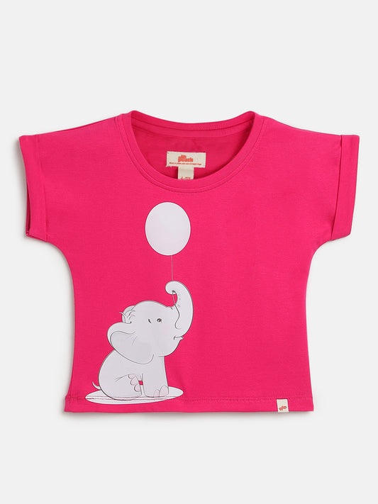 Fuchsia Pink 100% Cotton Animal Printed Dolman Sleeves T-shirt