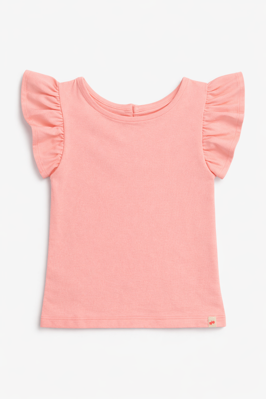 Pink Cotton Frill Sleeves Stretchable Top