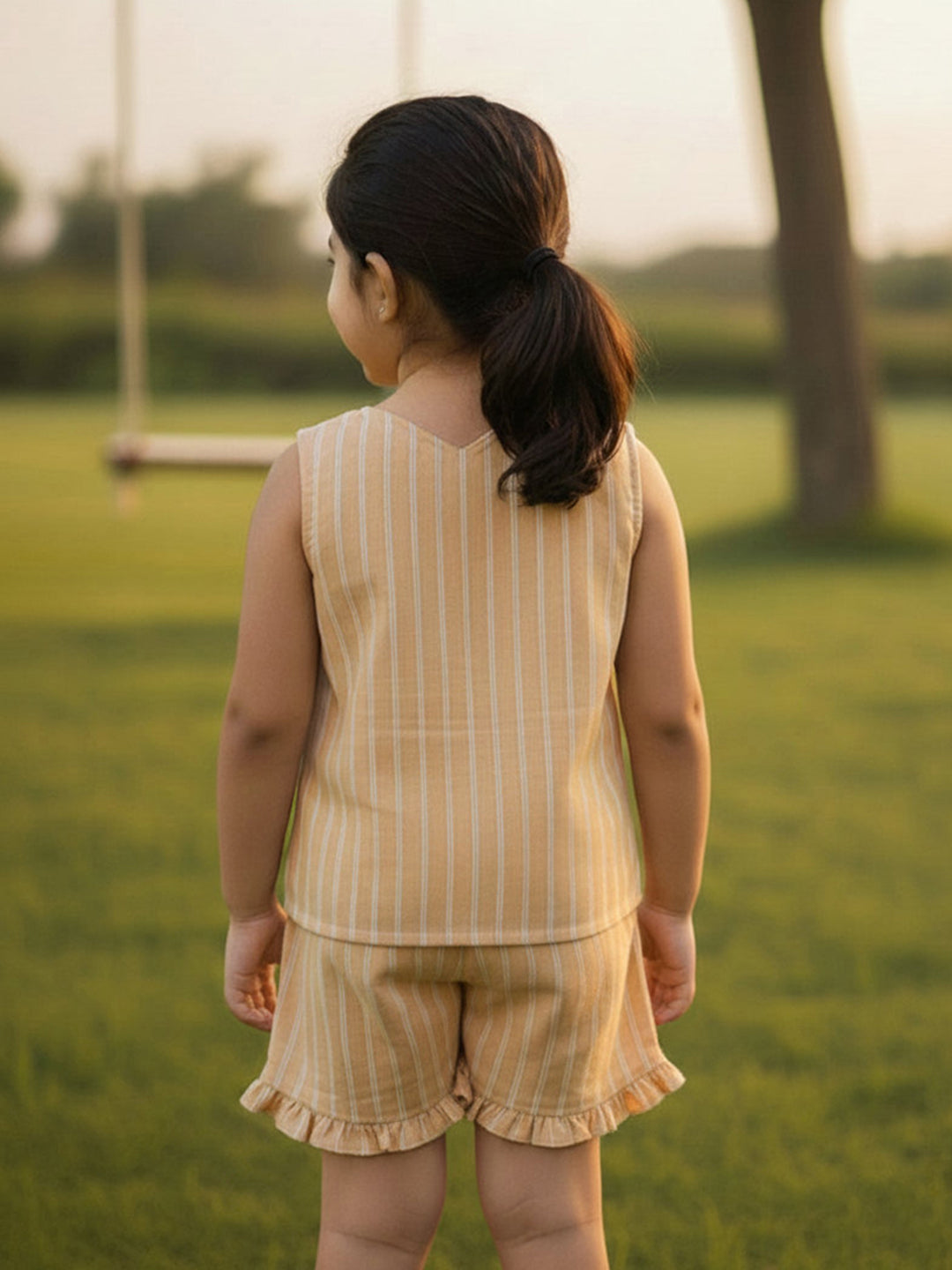 Beige 100% Cotton Striped Boxy Fit Coord Set