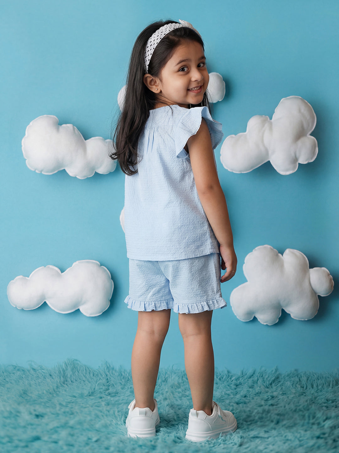 Sky Blue 100% Cotton Waffle Textured Coord Set