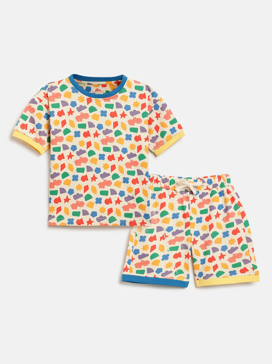 Cream 100% Cotton Oversized Fit Printed Coord Set for Girls