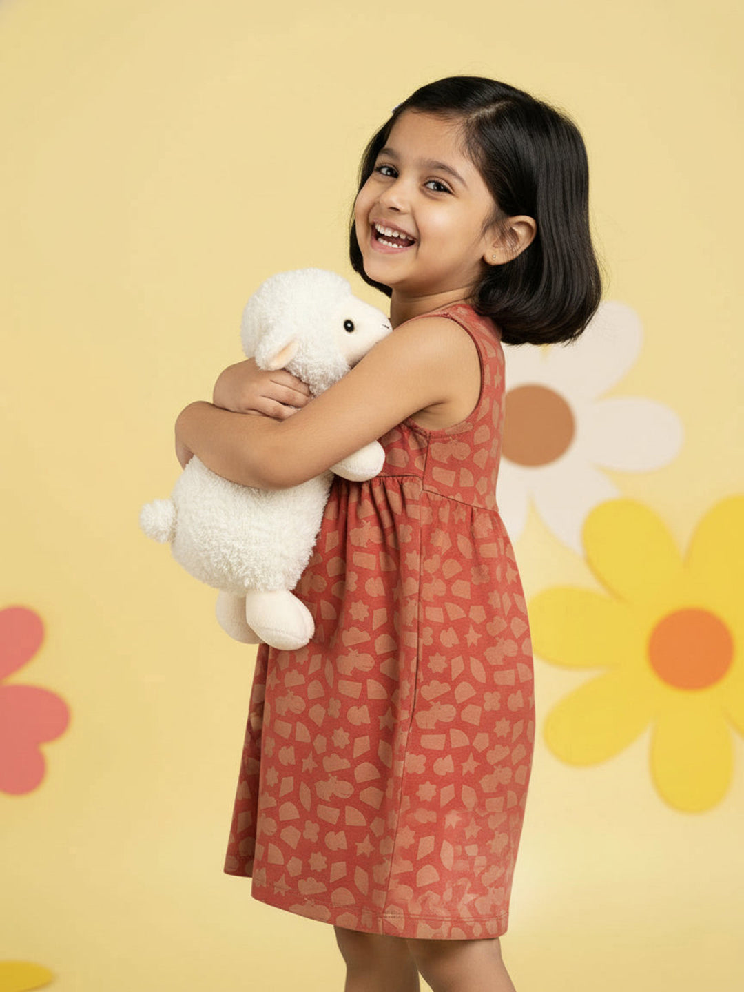 Rust 100% Cotton Printed Sleeveless Dress