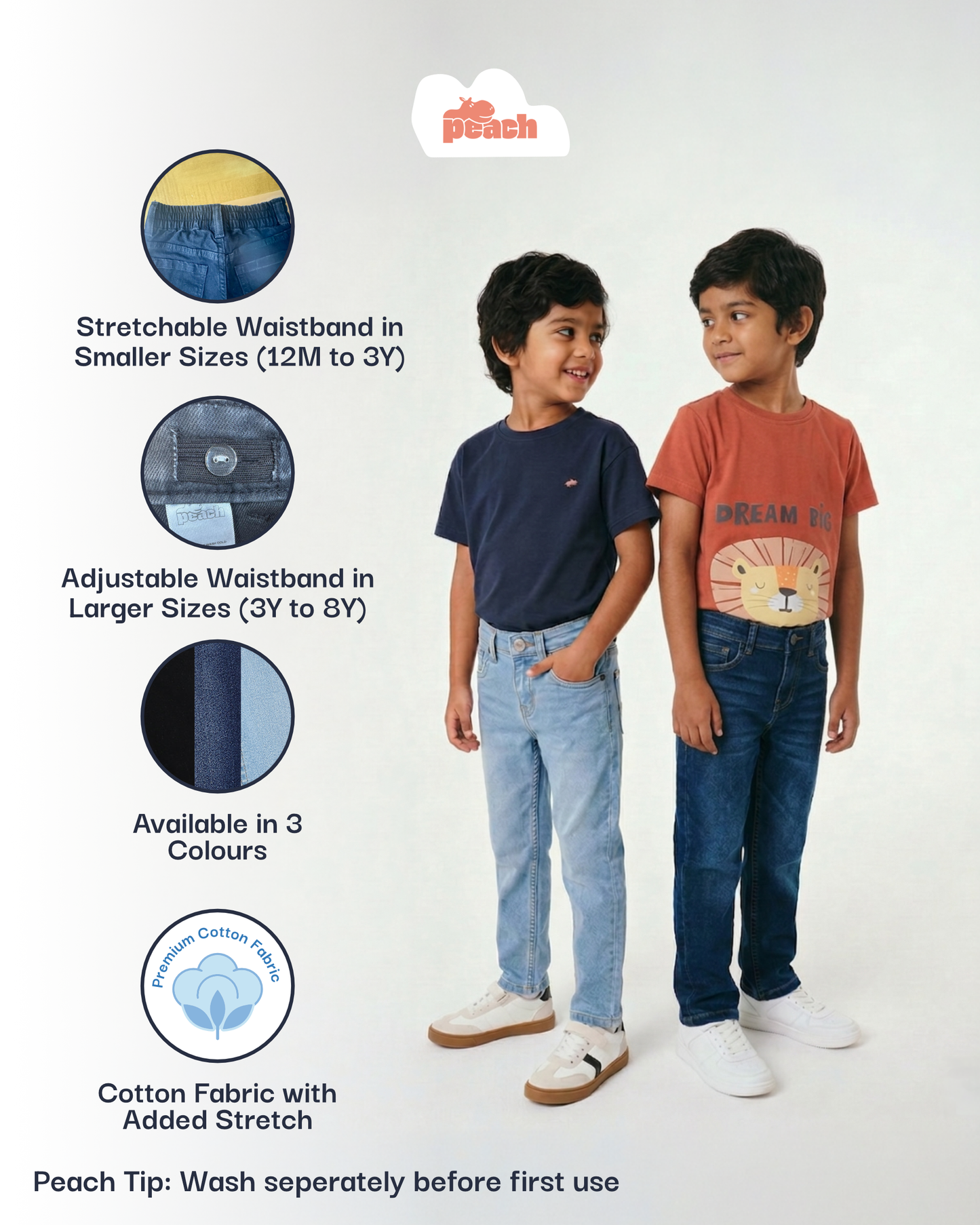 Light Blue Cotton Slim Fit Stretchable Jeans for Boys