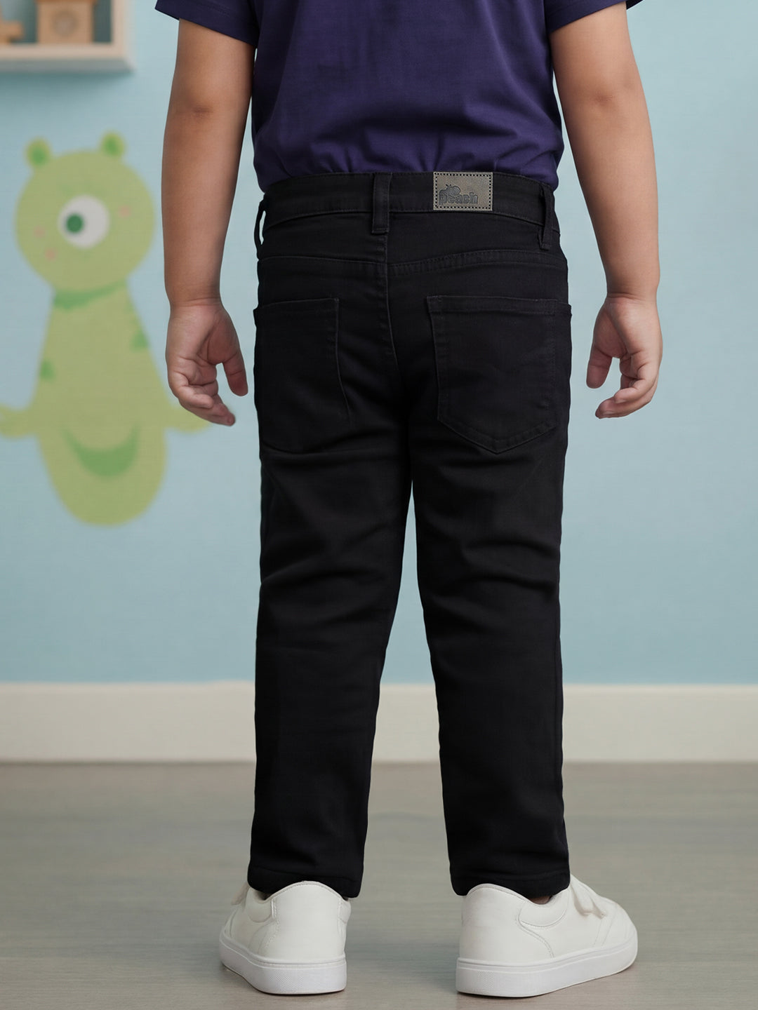 Black Cotton Relaxed Fit Smart Stretchable Jeans for Boys