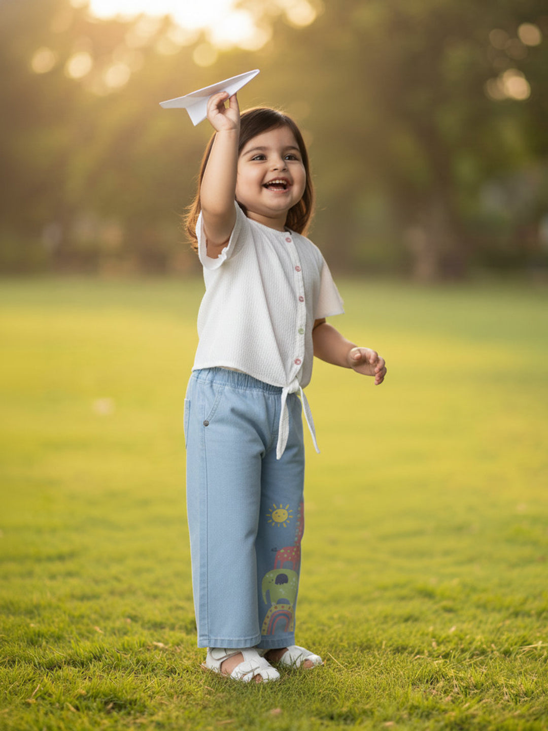 Sky Blue 100% Cotton Comfortable and Stylish Wide Leg Jeans for Girls