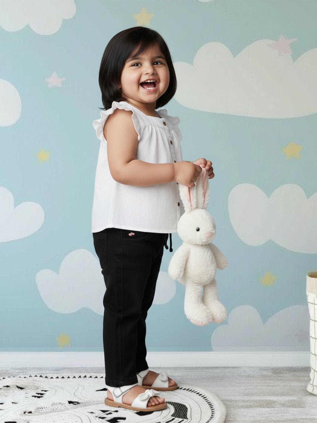 Black Cotton Comfortable and Stretchable Straight Fit Jeans for Girls