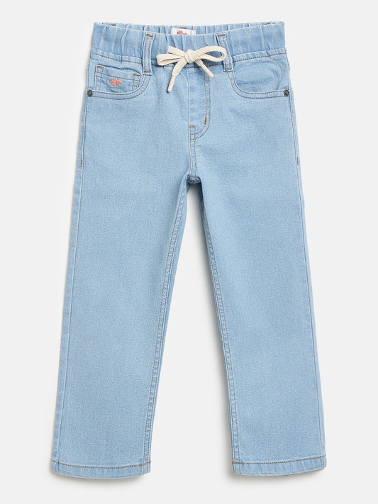 Light Blue Cotton Comfortable and Stretchable Straight Fit Jeans for Girls