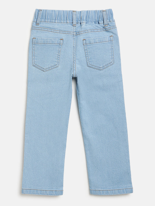 Light Blue Cotton Comfortable and Stretchable Straight Fit Jeans for Girls