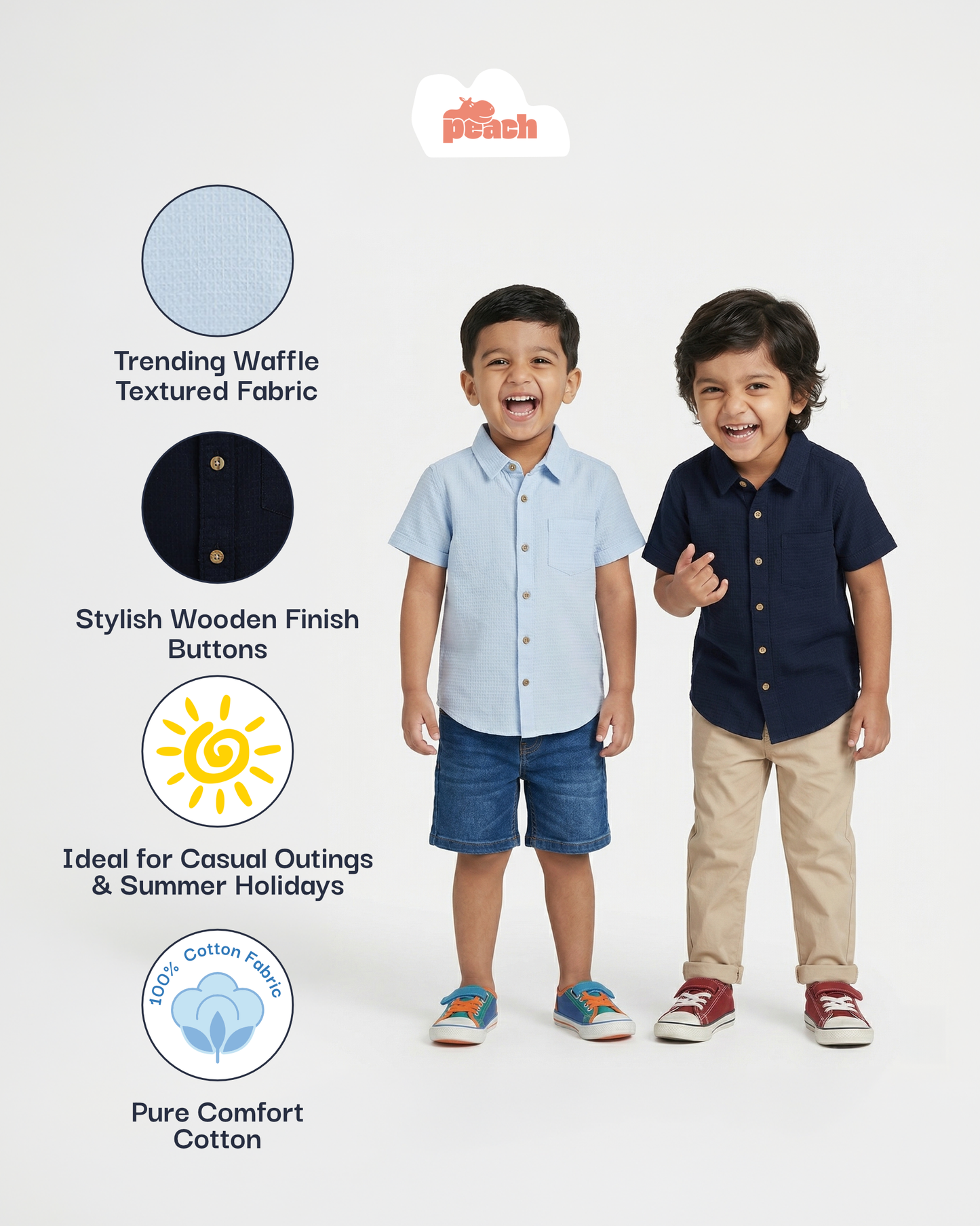 Waffle Way Casual Shirt for Boys (Sky Blue)