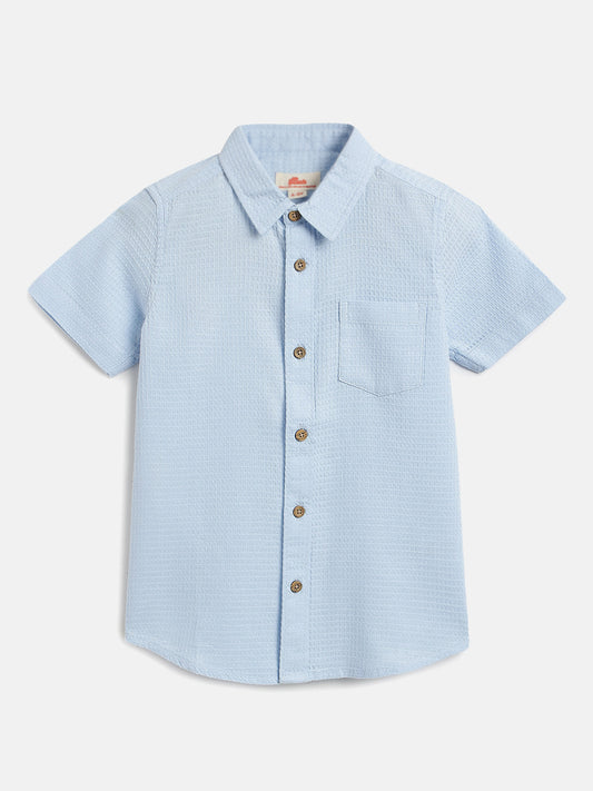 Sky Blue 100% Cotton Waffle Textured Half Sleeve Casual Shirt