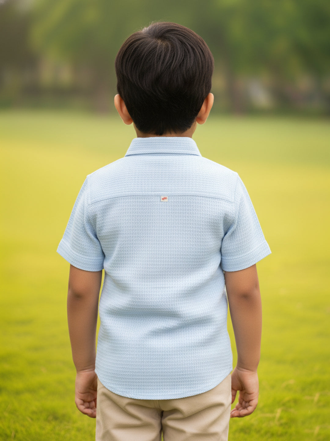 Sky Blue 100% Cotton Waffle Textured Half Sleeve Casual Shirt