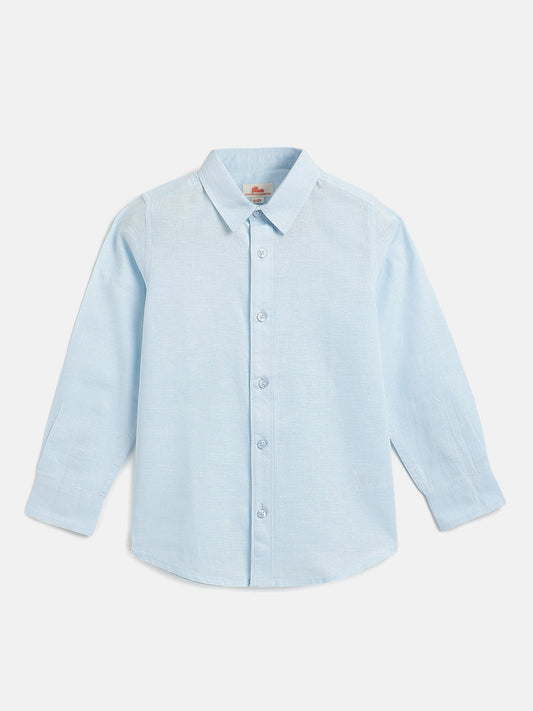 Blue Linen Cotton Blend Full Sleeve Premium Formal Shirt