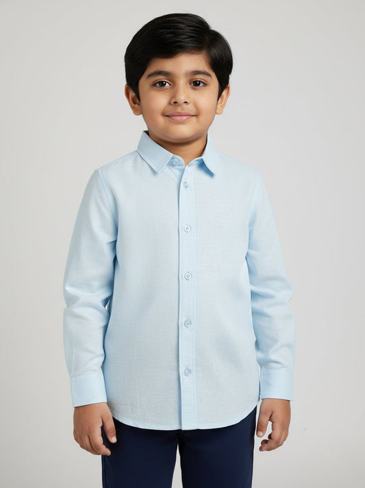 Blue Linen Cotton Blend Full Sleeve Premium Formal Shirt