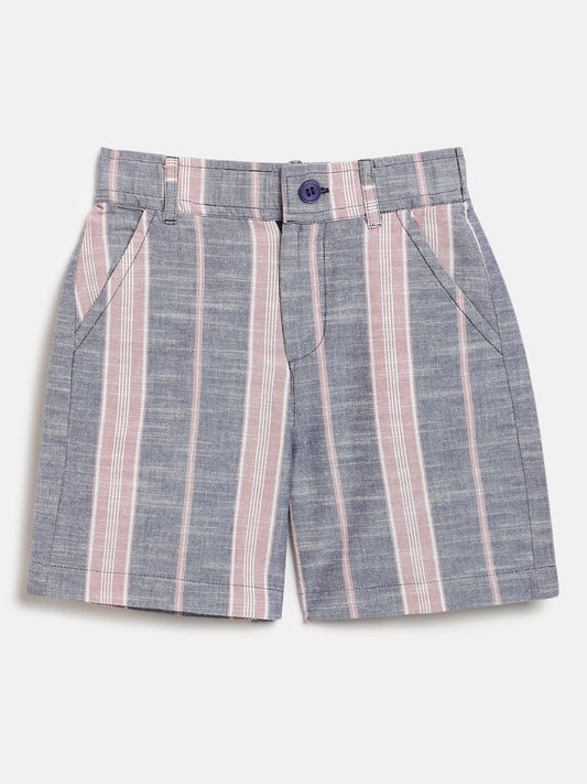 Blue and Pink Striped 100% Cotton Shorts