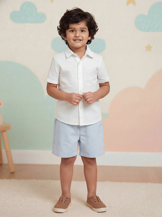 Sky Blue 100% Cotton Slub Shorts