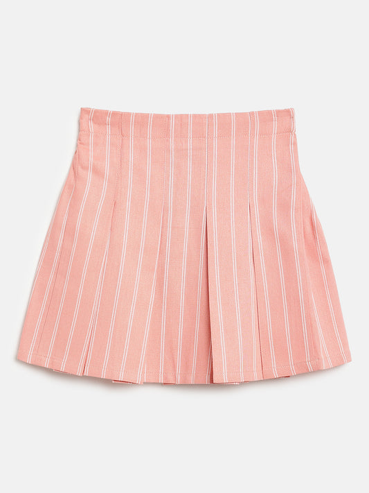 Pink 100% Cotton Striped Skirt