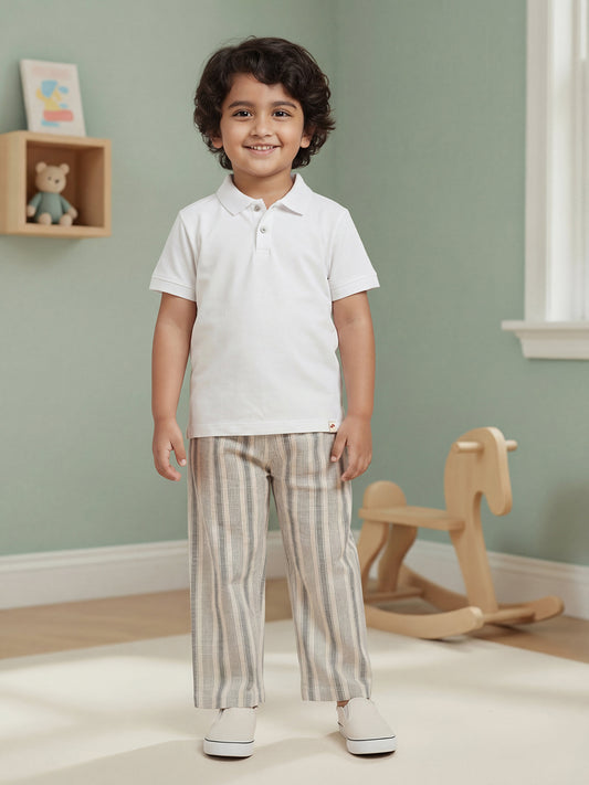 Olive Striped 100% Cotton Relaxed Fit Trousers