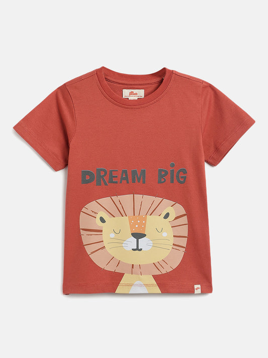Rust 100% Cotton Regular Fit Animal Printed Short Sleeves T-shirt