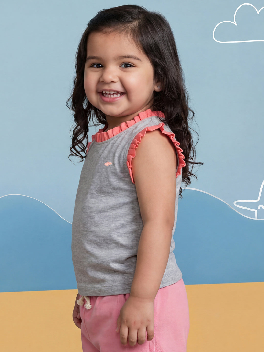 Grey Mélange 100% Cotton Sleeveless T-shirt