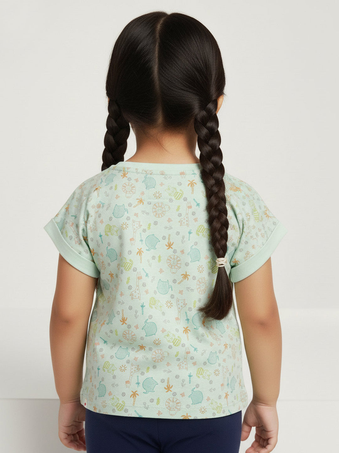 Pastel Green 100% Cotton Animal Printed Dolman Sleeves T-shirt