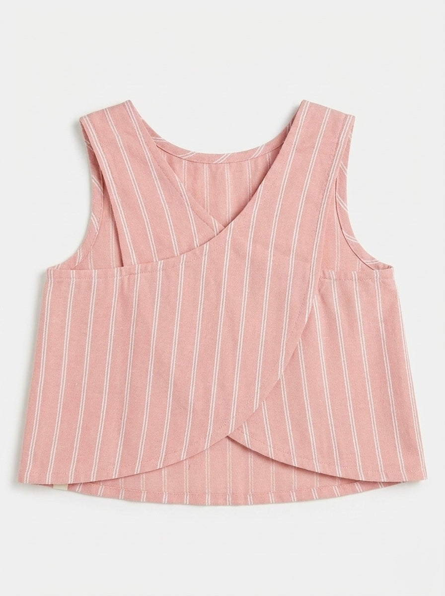 Pink Striped 100% Cotton Cross Back Sleeveless Top