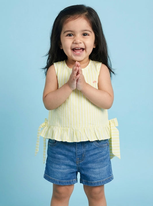 Yellow 100% Cotton Striped Sleeveless Top