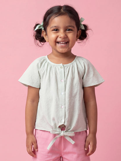 Seersucker Knot & Pop Tie-Up Top for Girls (Green)
