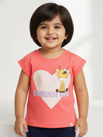 Pink 100% Cotton Animal Printed Dolman Sleeves T-shirt