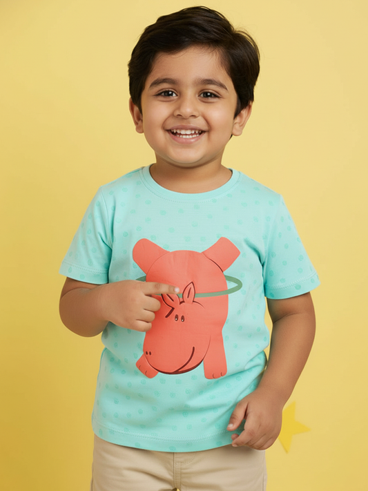 Blue 100% Cotton Unique Puff Printed Short Sleeves T-shirt for Boys