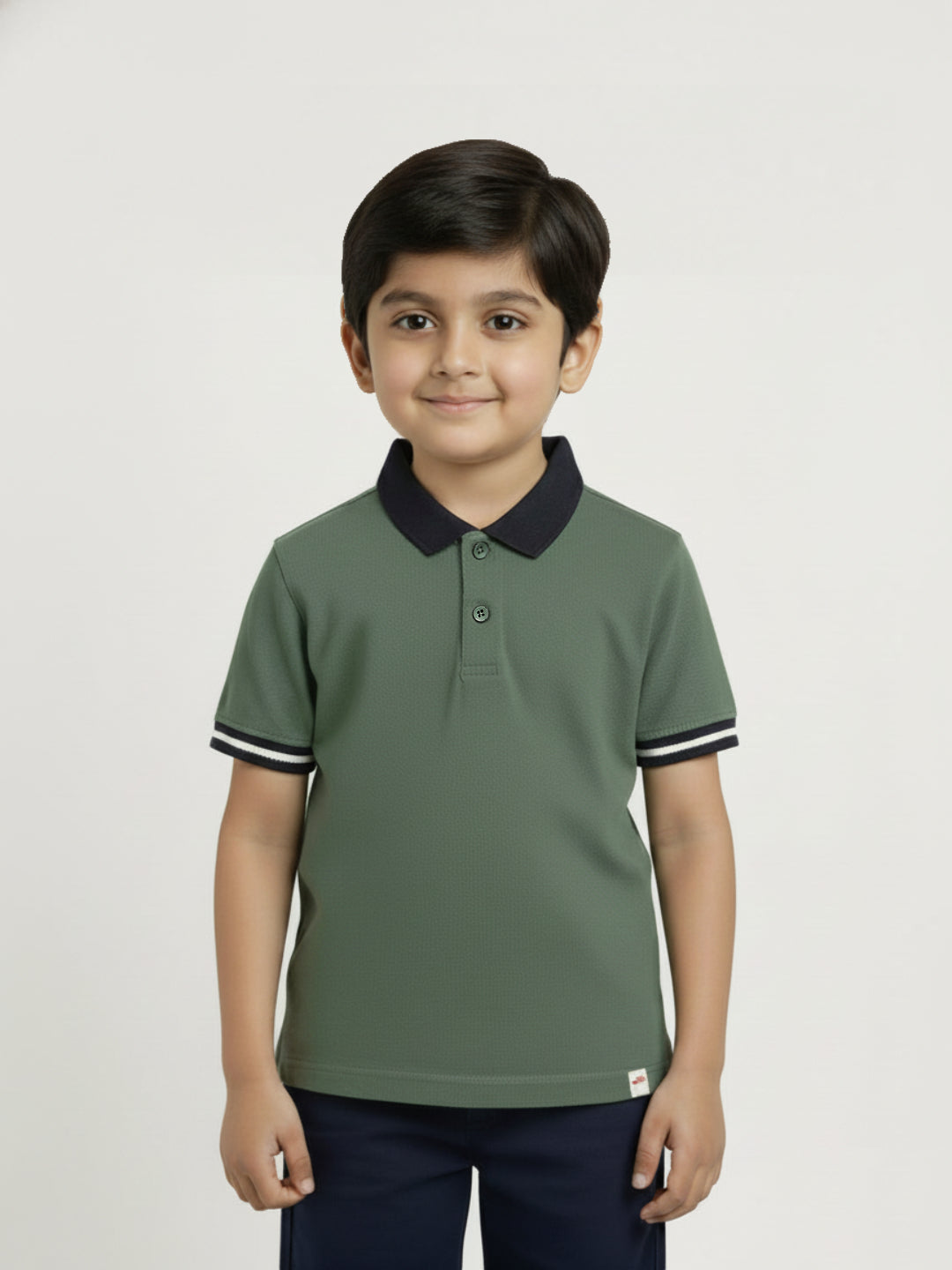 Olive 100% Cotton Short Sleeves Polo Collar T-shirt