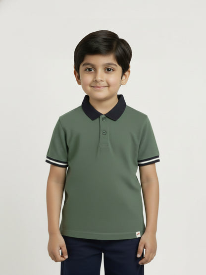 Olive 100% Cotton Short Sleeves Polo Collar T-shirt